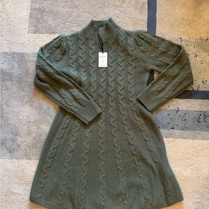 Olive Green Cable Knit Sweater Dress L